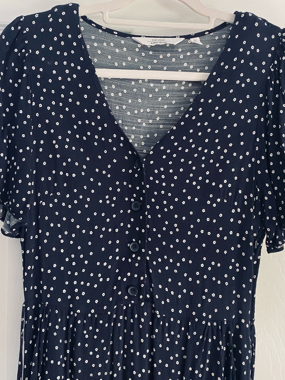 & Other Stories Navy Blue Midi Dress with White Dot Floral Print | sz 6 | lk new